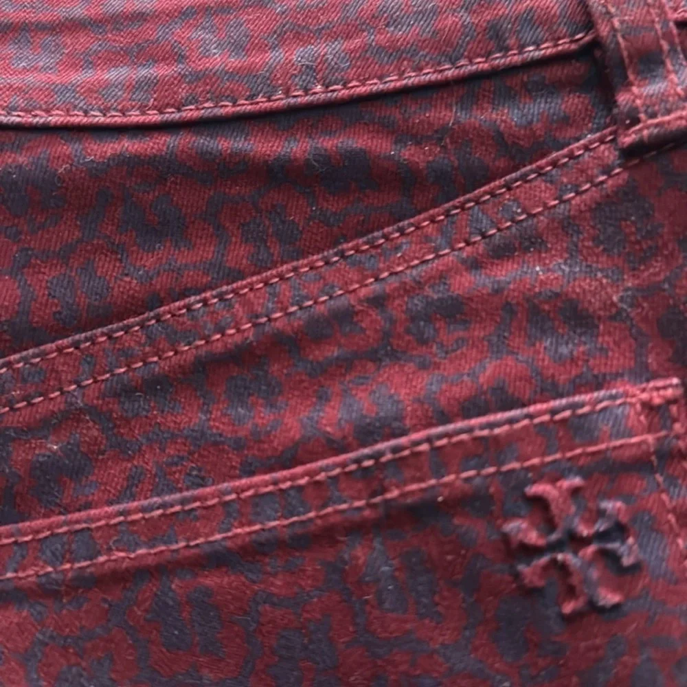 Tory Burch Denim Women 32” Red Agate Bern Patterned Jeans Mid Rise Skinny Floral